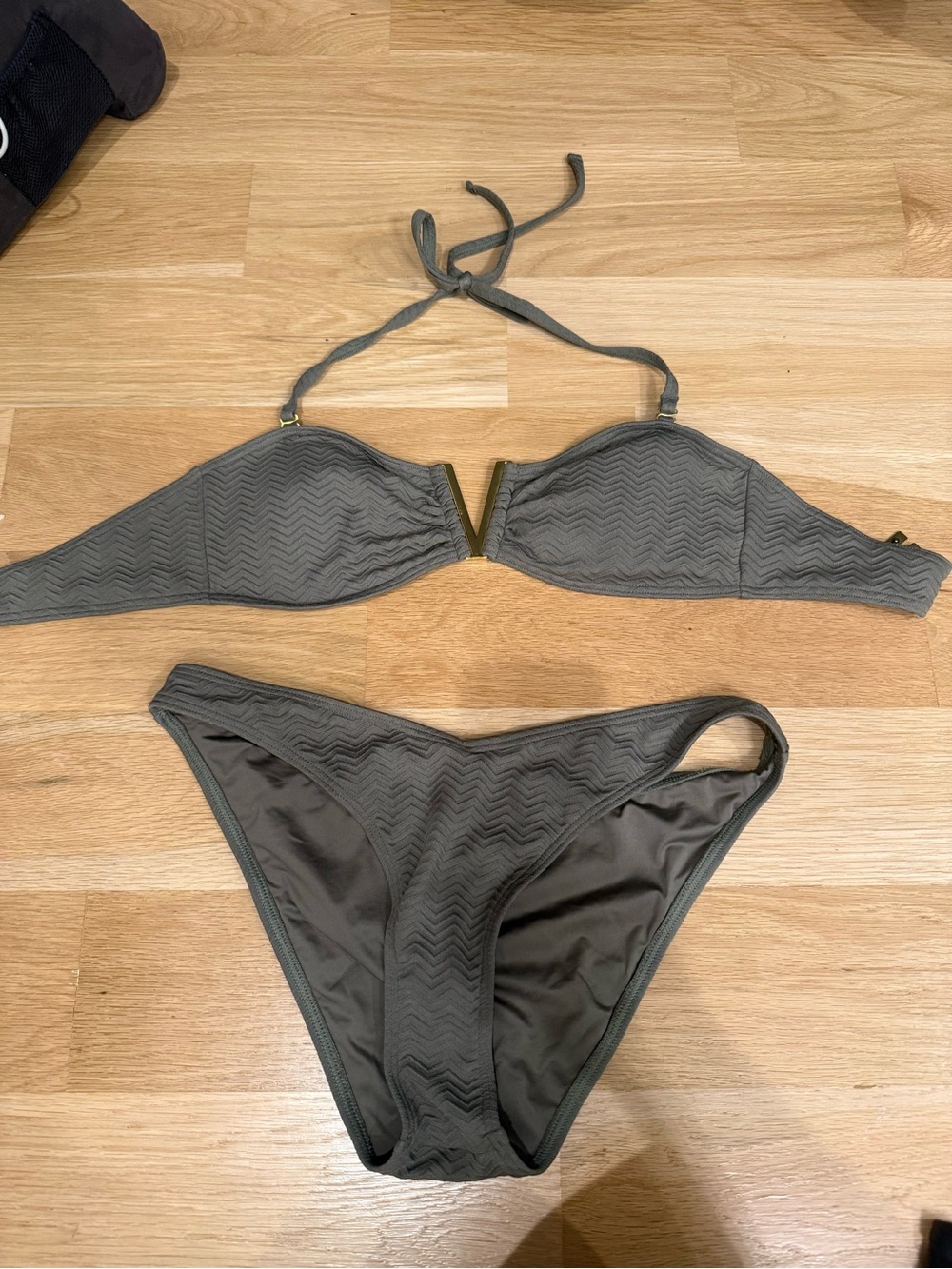 New Look Olive Bikini Set with Chevron Texture UK 12